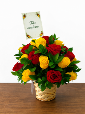 Arreglo floral Sol con Rosas Amarillas y rojas